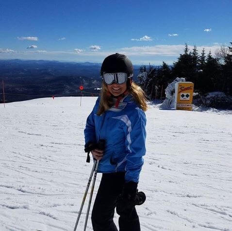 Kelly Cass getting a thrill of skiing.
